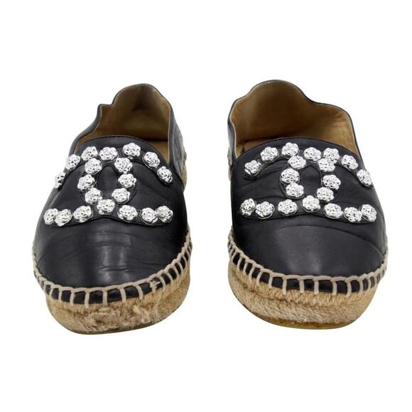 Chanel Espadrilles 36 Lambskin Leather Studded Cc Camellia Flats CC-S0207P-C031 - Picture 3 of 11